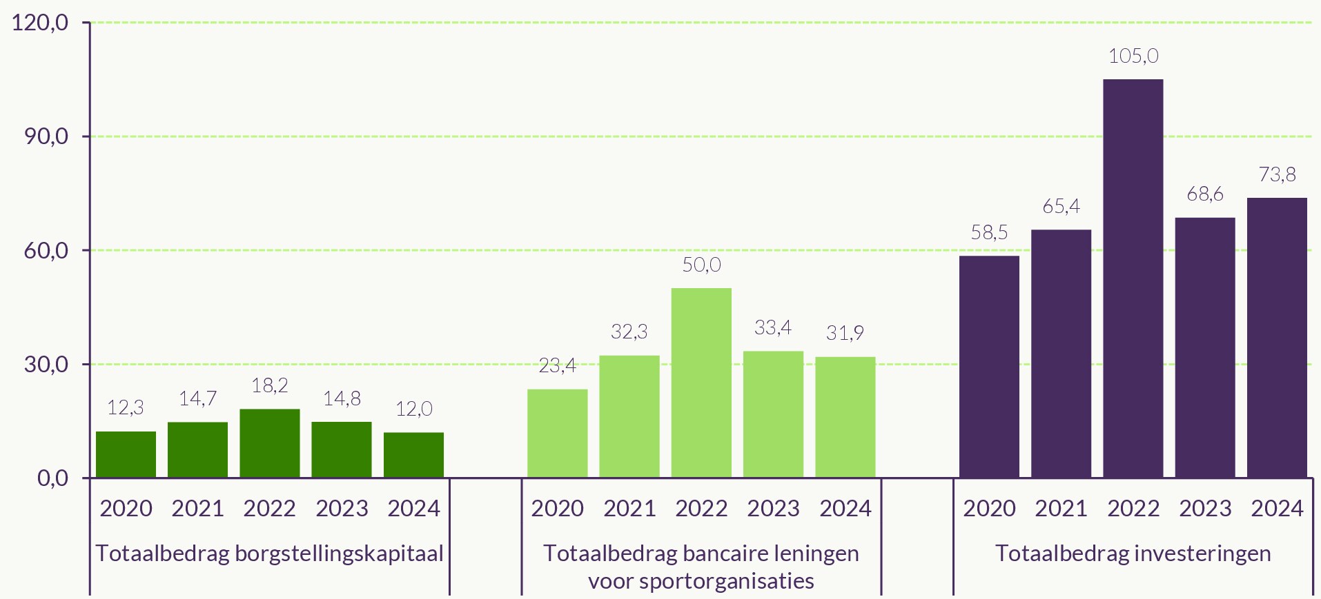 Figuur met bedragen van borgstellingen, leningen en investeringen
